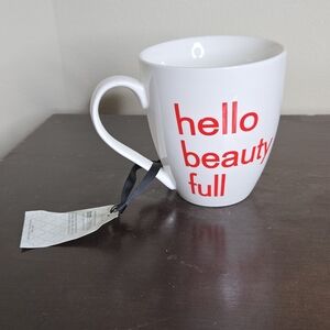 NWT “Hello Beauty Full” White & Red Ceramic Mug – New With Tag